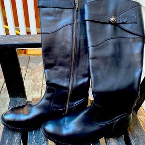 Frye 9.5B Molly Button Black Leather Knee High Riding boots Full Zip